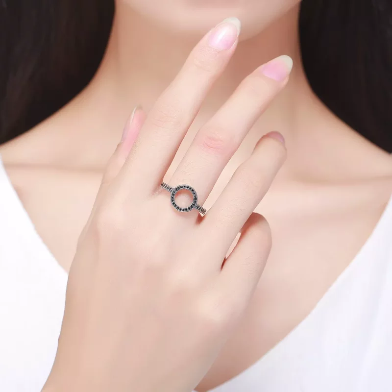 (imagen para) Anillo de Halo Plateado con Brillo al Estilo Pandora - SCR112 - Ver 7