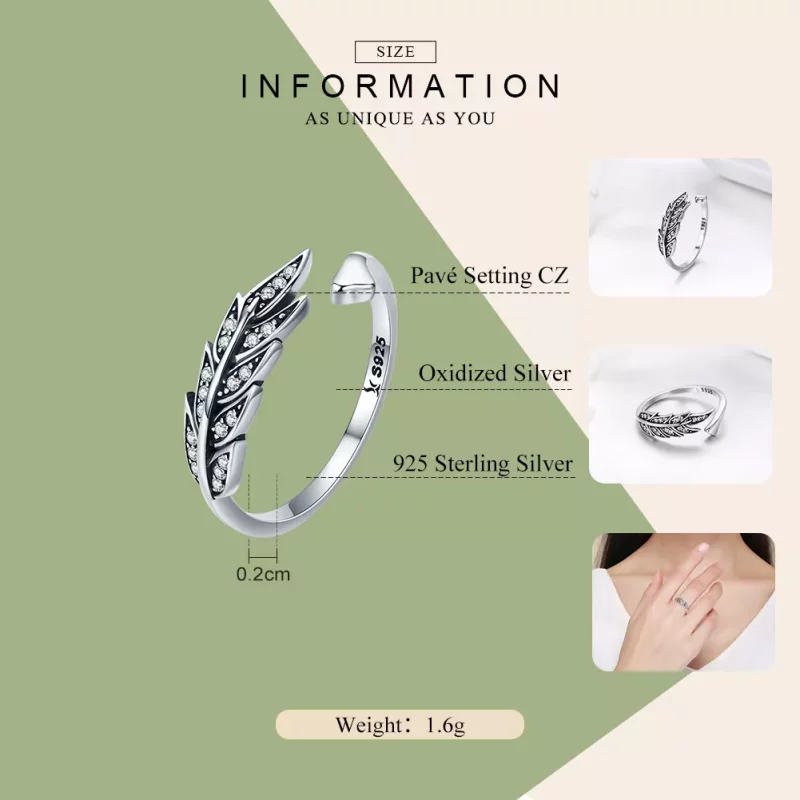(imagen para) Anillo de Hojas Deslumbrantes de Plata al Estilo Pandora - SCR313 - Ver 4