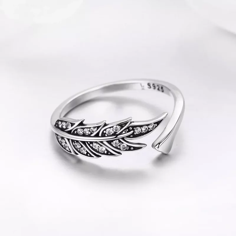 (imagen para) Anillo de Hojas Deslumbrantes de Plata al Estilo Pandora - SCR313 - Ver 5