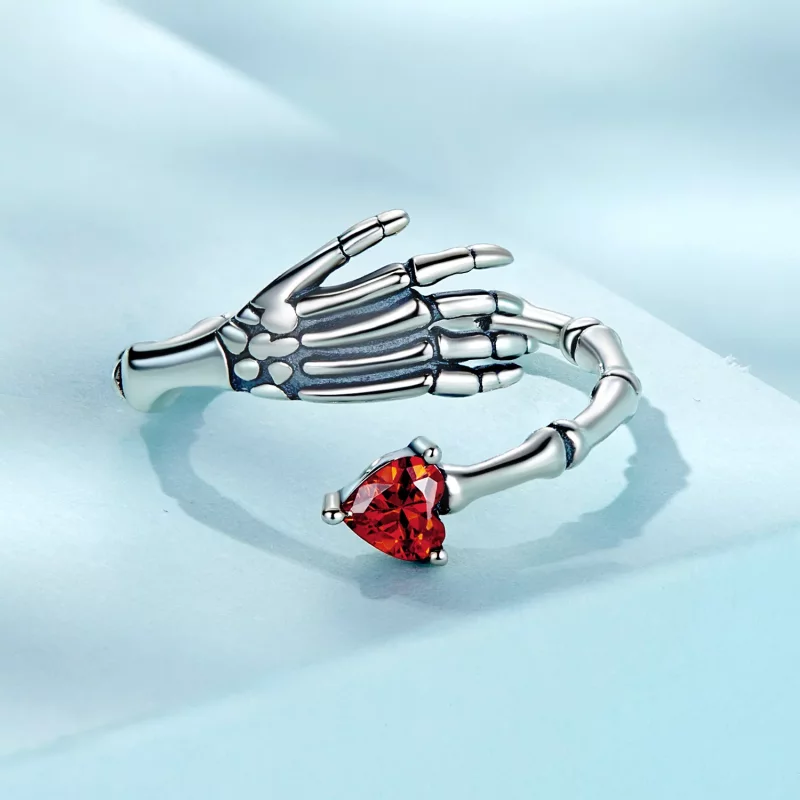 (imagen para) Anillo de mano abierta estilo Pandora con calavera - SCR876 - Ver 3