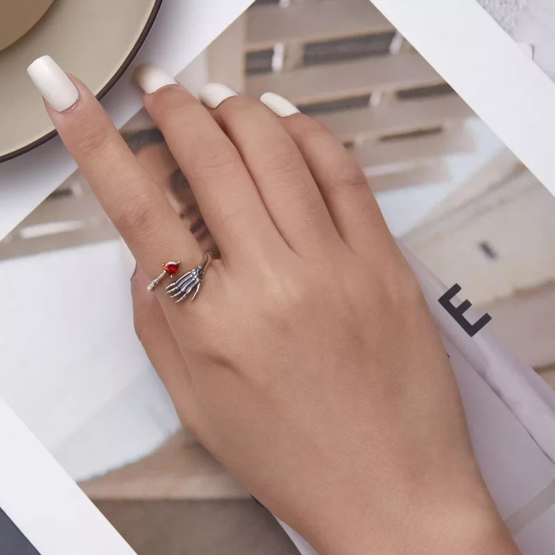 (imagen para) Anillo de mano abierta estilo Pandora con calavera - SCR876 - Ver 4