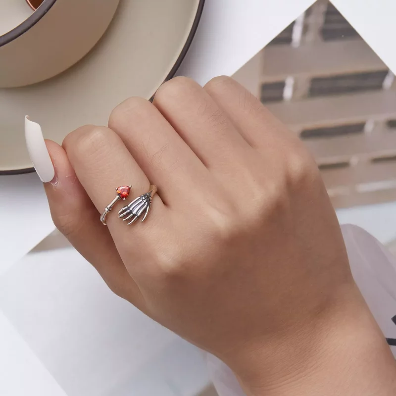 (imagen para) Anillo de mano abierta estilo Pandora con calavera - SCR876 - Ver 5