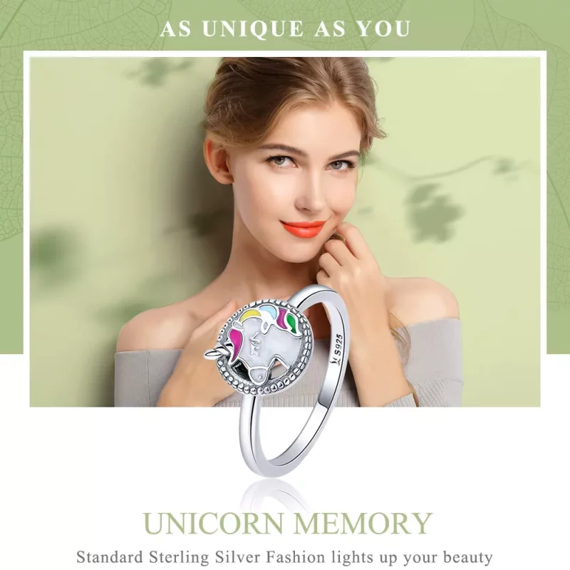(imagen para) Anillo de memoria de unicornio de plata estilo Pandora - SCR388 - Ver 2