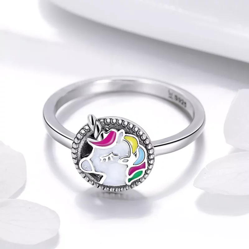 (imagen para) Anillo de memoria de unicornio de plata estilo Pandora - SCR388 - Ver 3
