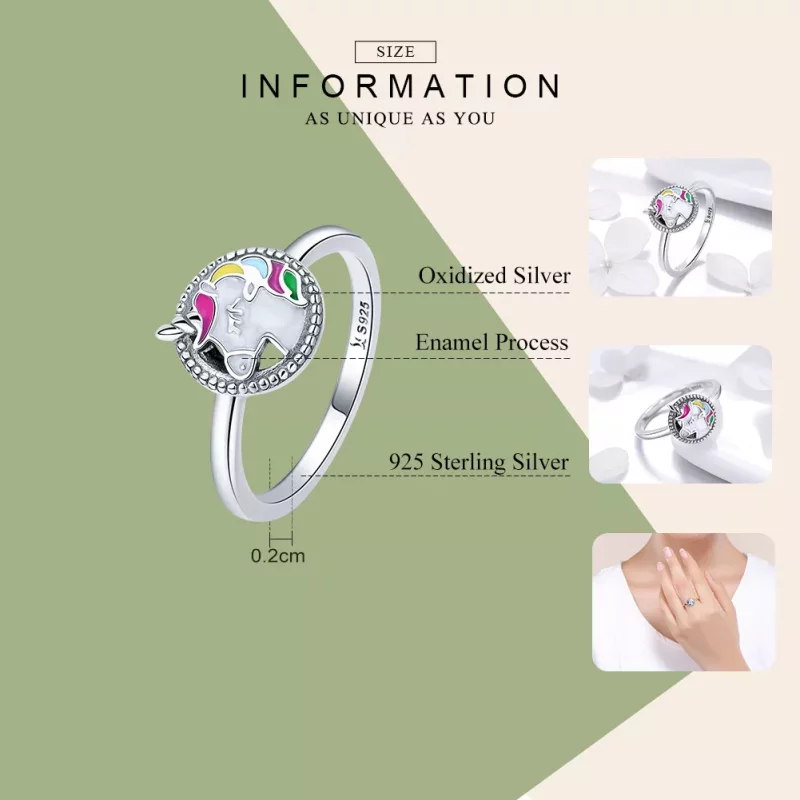 (imagen para) Anillo de memoria de unicornio de plata estilo Pandora - SCR388 - Ver 4