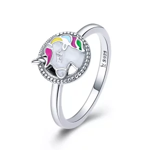 (imagen para) Anillo de memoria de unicornio de plata estilo Pandora - SCR388