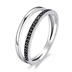 (imagen para) Anillo de movimiento negro y blanco de estilo Pandora en plata - SCR082