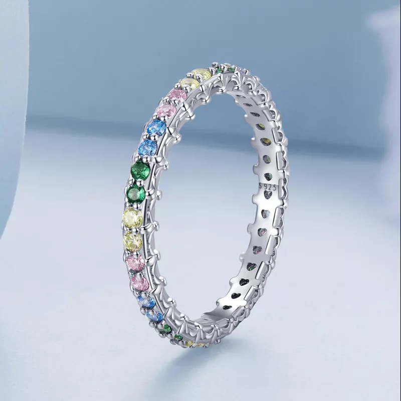 (imagen para) Anillo de patrón estilo Pandora con zirconia de colores - BSR277-CF - Ver 2
