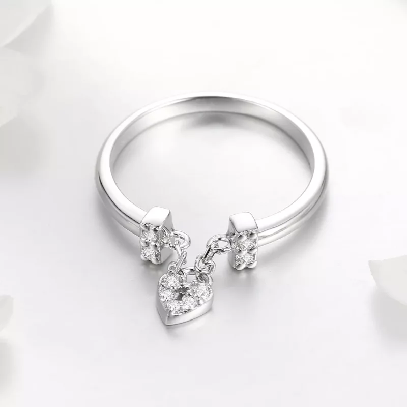 (imagen para) Anillo de plata con candado en forma de corazón al estilo Pandora - SCR466 - Ver 4
