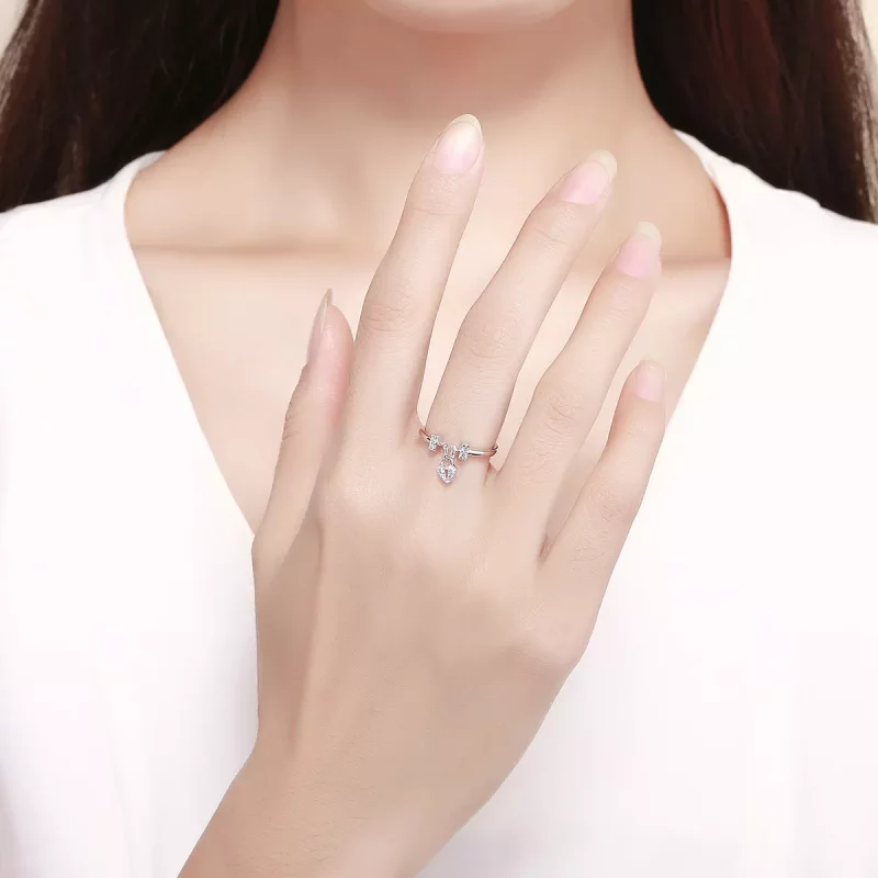 (imagen para) Anillo de plata con candado en forma de corazón al estilo Pandora - SCR466 - Ver 5