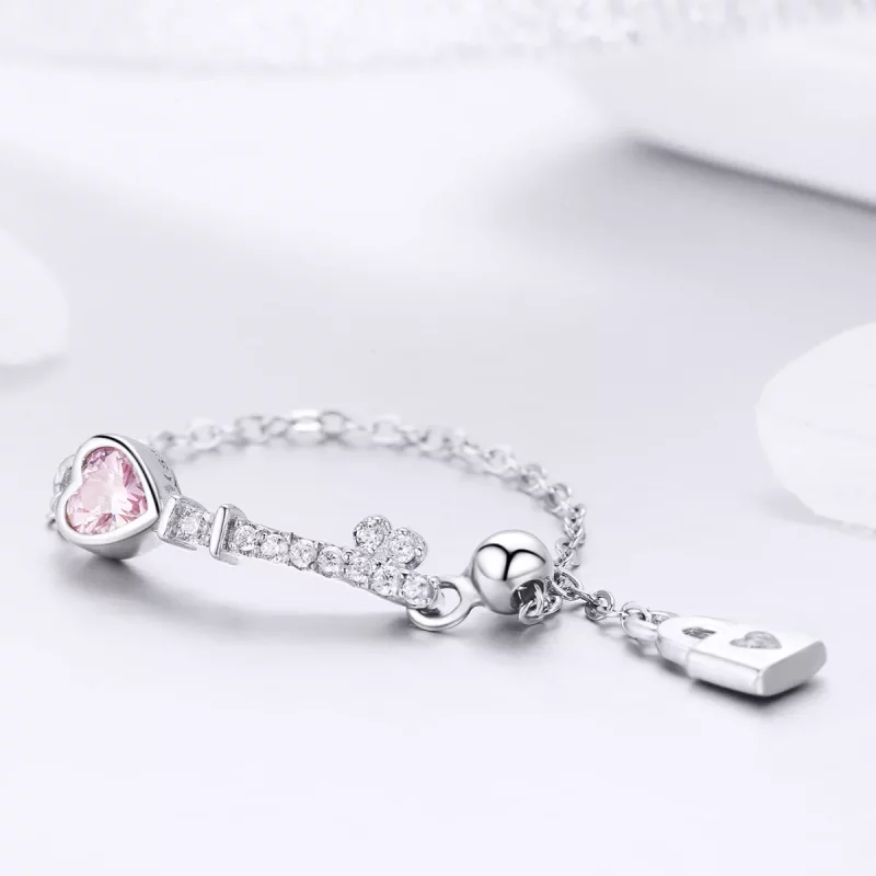 (imagen para) Anillo de plata con estilo Pandora en forma de llave del corazón - SCR425 - Ver 2