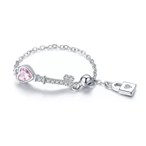 (imagen para) Anillo de plata con estilo Pandora en forma de llave del corazón - SCR425