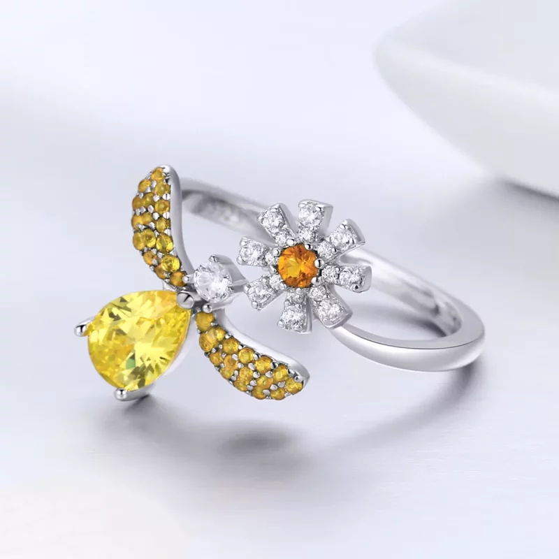 (imagen para) Anillo de Plata de Estilo Pandora con Abeja y Deseo - SCR348 - Ver 2