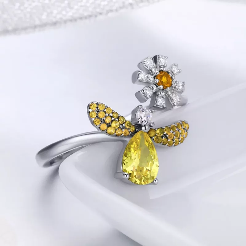 (imagen para) Anillo de Plata de Estilo Pandora con Abeja y Deseo - SCR348 - Ver 3