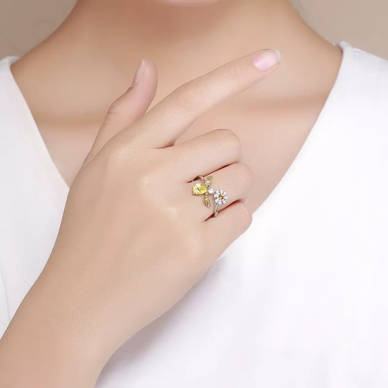 (imagen para) Anillo de Plata de Estilo Pandora con Abeja y Deseo - SCR348 - Ver 4