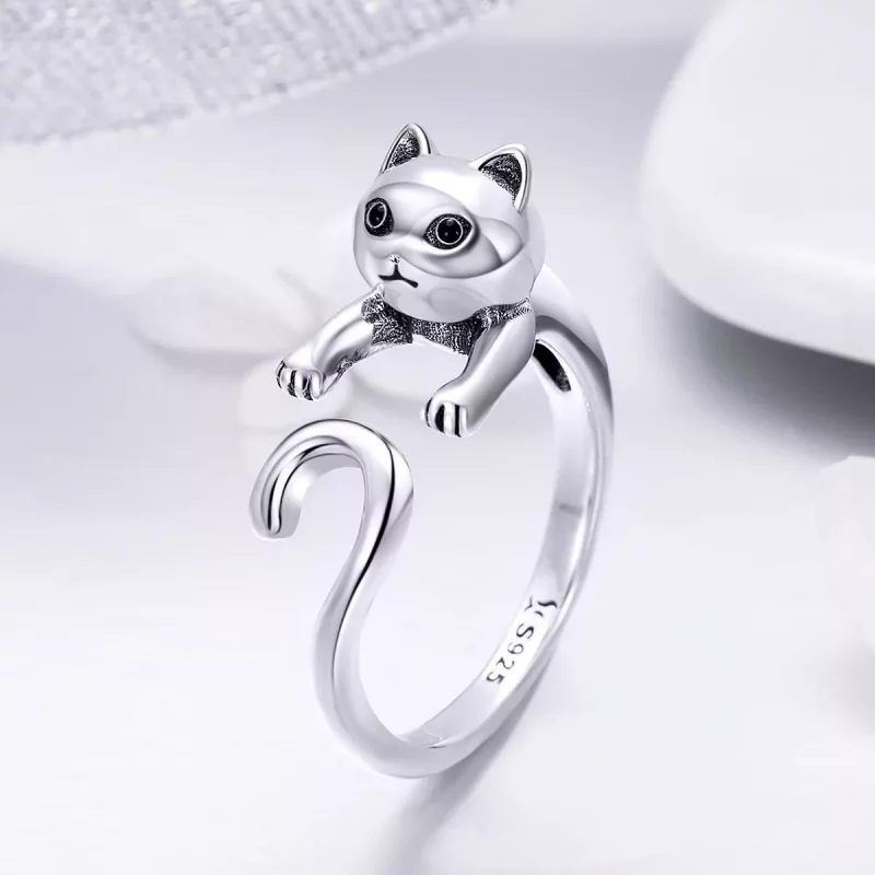 (imagen para) Anillo de Plata de Estilo Pandora con Gatito Travieso - SCR409 - Ver 2
