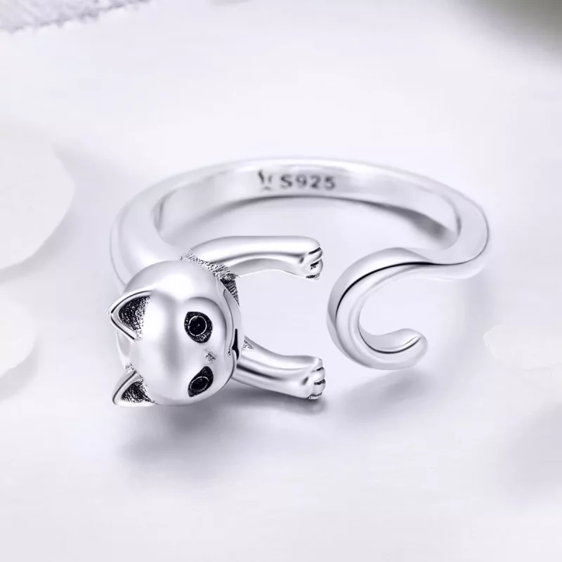 (imagen para) Anillo de Plata de Estilo Pandora con Gatito Travieso - SCR409 - Ver 3