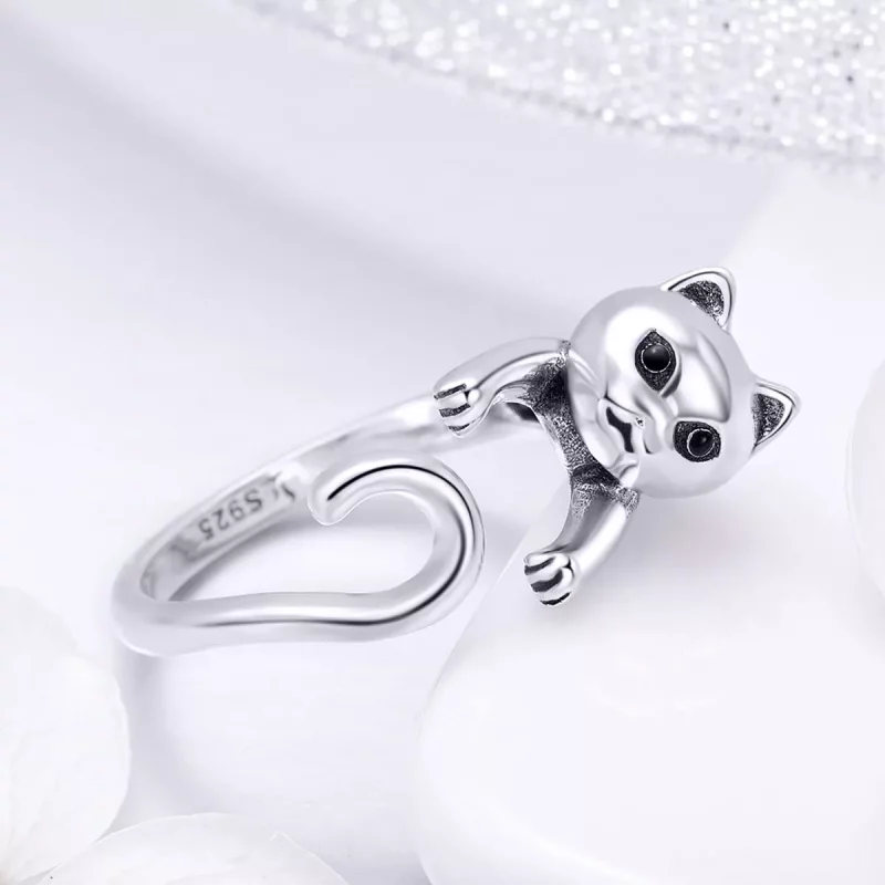 (imagen para) Anillo de Plata de Estilo Pandora con Gatito Travieso - SCR409 - Ver 4