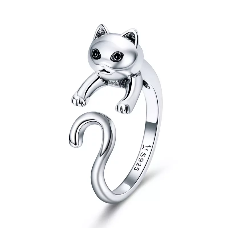 (imagen para) Anillo de Plata de Estilo Pandora con Gatito Travieso - SCR409