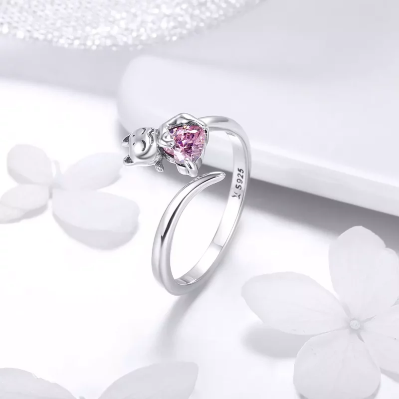 (imagen para) Anillo de plata de estilo Pandora con lindo gato - SCR446 - Ver 2