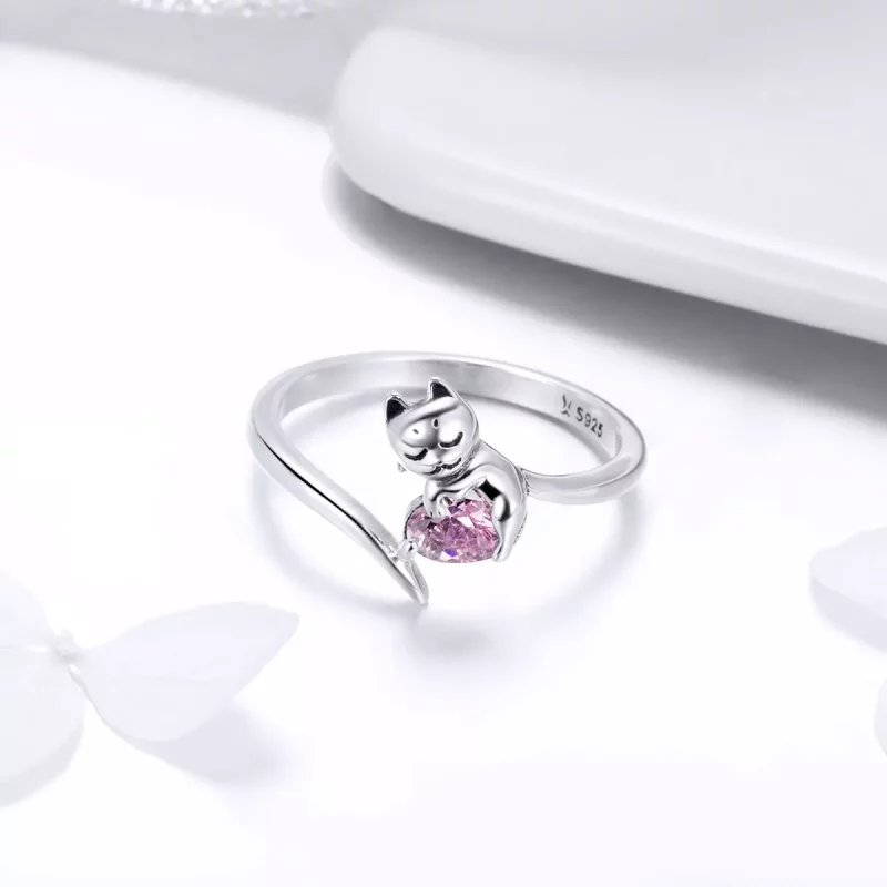 (imagen para) Anillo de plata de estilo Pandora con lindo gato - SCR446 - Ver 3