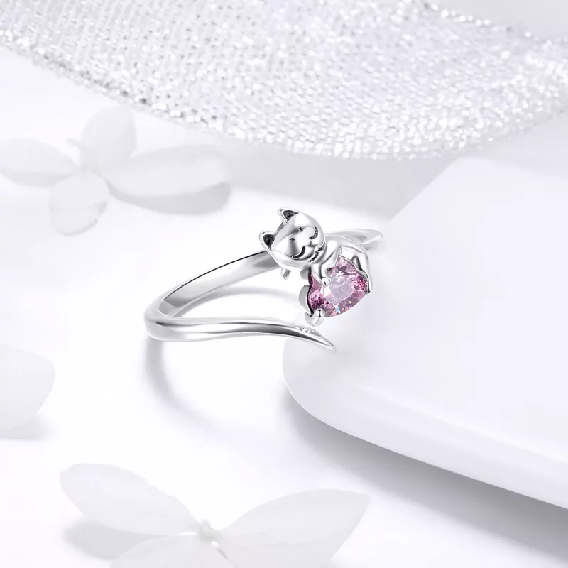 (imagen para) Anillo de plata de estilo Pandora con lindo gato - SCR446 - Ver 4
