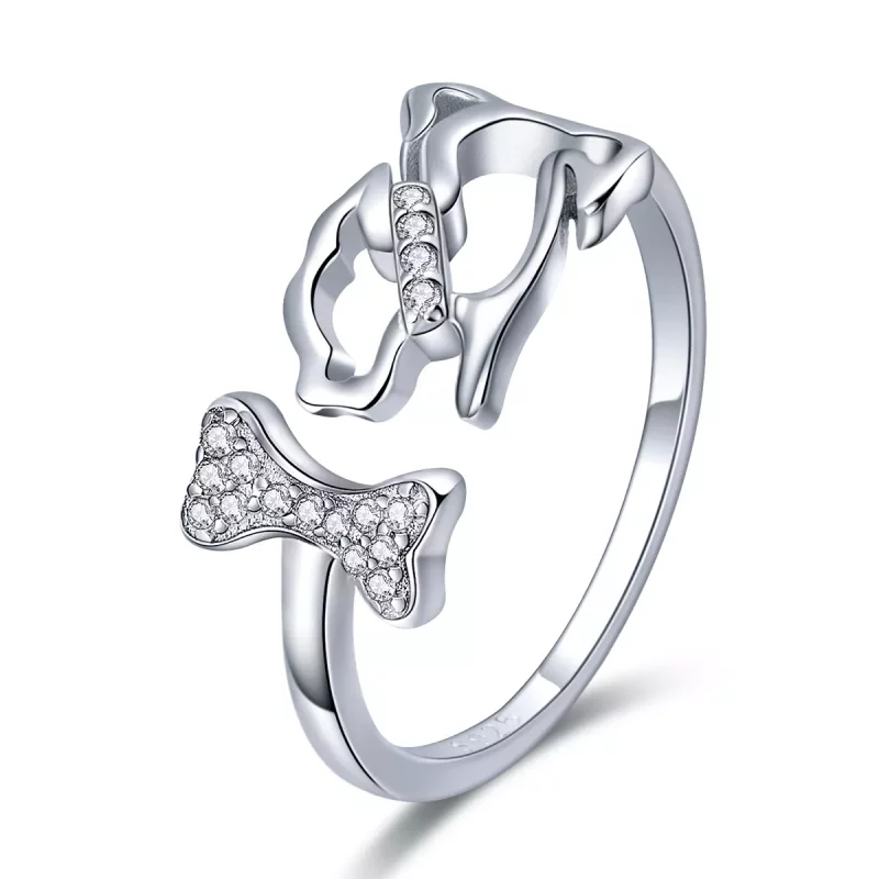 (imagen para) Anillo de plata estilo Pandora con diseño de compañía de perros - SCR416