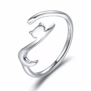 (imagen para) Anillo de plata estilo Pandora, con diseño de gato pegajoso - SCR220