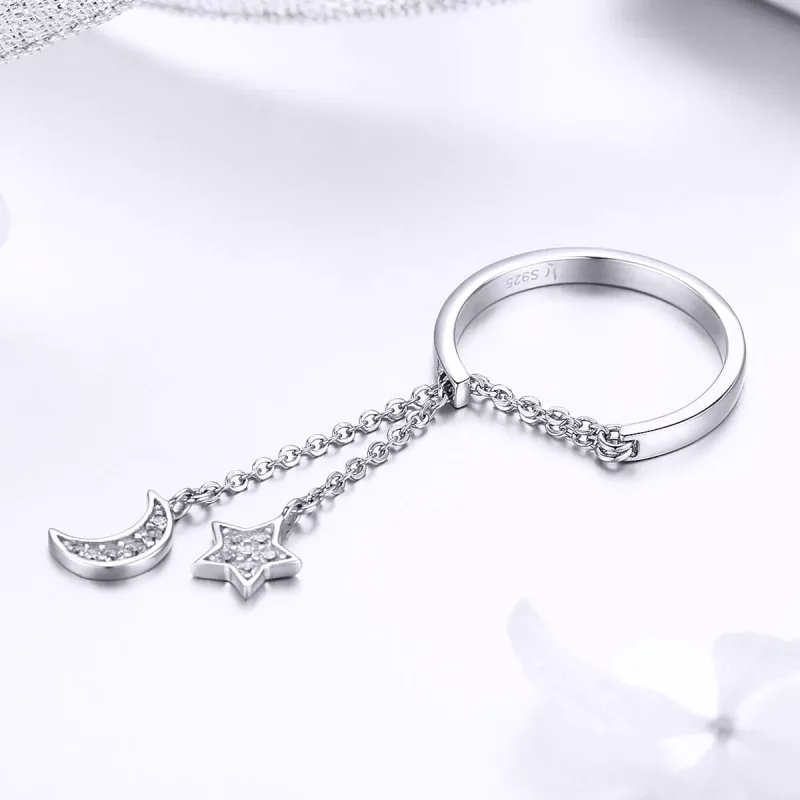 (imagen para) Anillo de plata estilo Pandora con estrella y luna - SCR407 - Ver 2