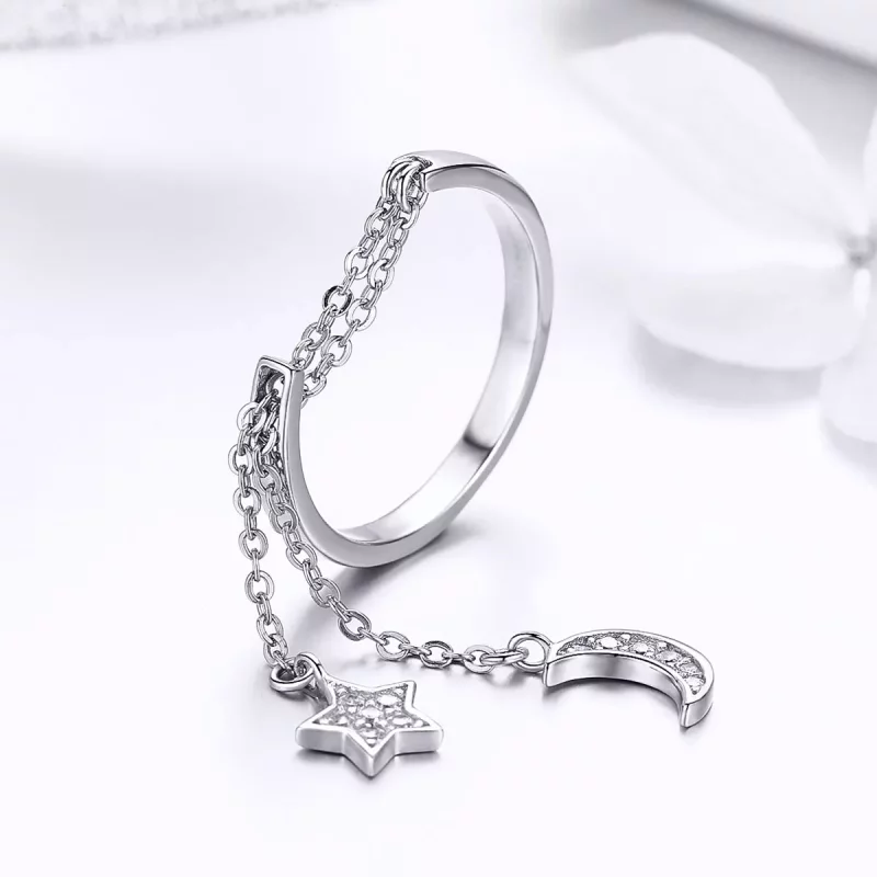 (imagen para) Anillo de plata estilo Pandora con estrella y luna - SCR407 - Ver 3