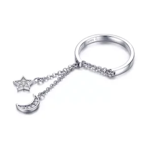 Anillo de plata estilo Pandora con estrella y luna - SCR407 (imagen para) Anillo de plata estilo Pandora con estrella y luna - SCR407