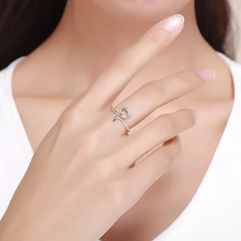 (imagen para) Anillo de plata estilo Pandora con gatos enamorados - SCR341 - Ver 3
