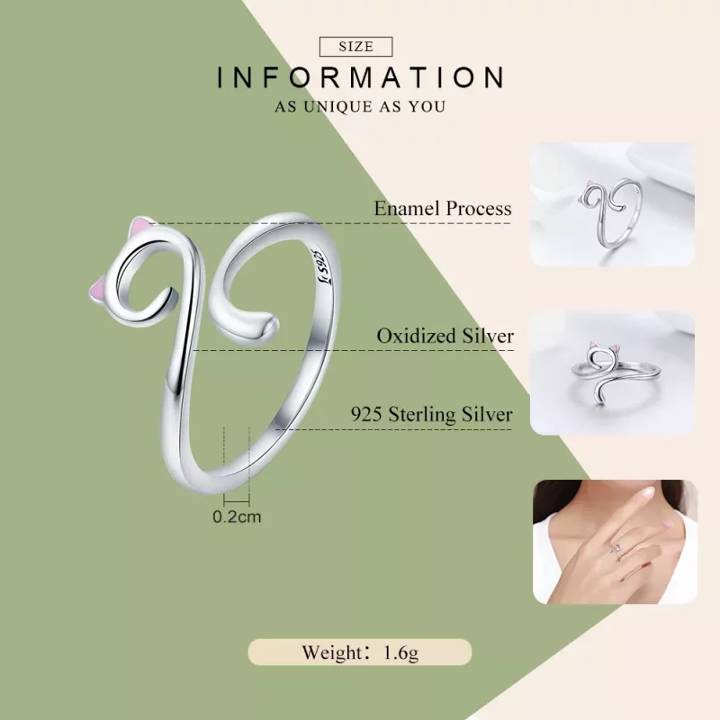 (imagen para) Anillo de plata estilo Pandora con gatos enamorados - SCR341 - Ver 4