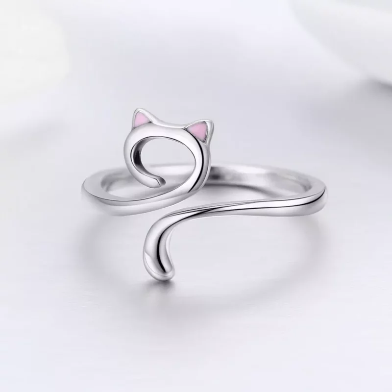 (imagen para) Anillo de plata estilo Pandora con gatos enamorados - SCR341 - Ver 5