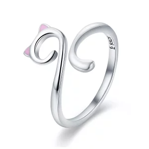 (imagen para) Anillo de plata estilo Pandora con gatos enamorados - SCR341