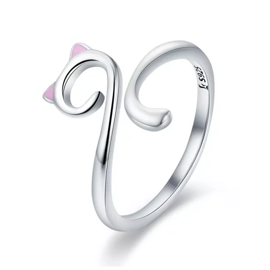 (imagen para) Anillo de plata estilo Pandora con gatos enamorados - SCR341