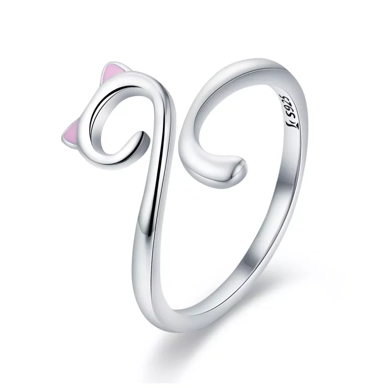 (imagen para) Anillo de plata estilo Pandora con gatos enamorados - SCR341