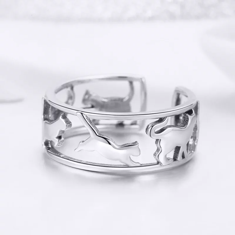 (imagen para) Anillo de Plata Estilo Pandora con Gatos Felices - SCR473 - Ver 3
