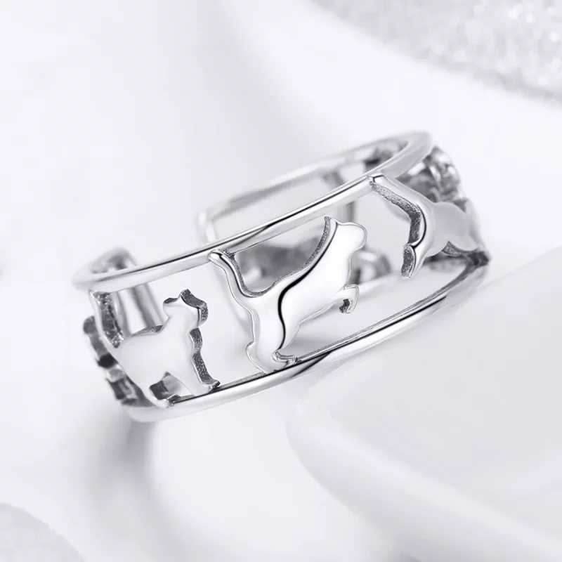 (imagen para) Anillo de Plata Estilo Pandora con Gatos Felices - SCR473 - Ver 4