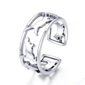 (imagen para) Anillo de Plata Estilo Pandora con Gatos Felices - SCR473