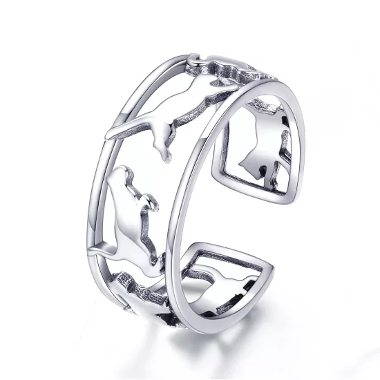 (imagen para) Anillo de Plata Estilo Pandora con Gatos Felices - SCR473
