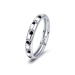 Anillo de plata estilo Pandora con huella de pata - SCR445 (imagen para) Anillo de plata estilo Pandora con huella de pata - SCR445