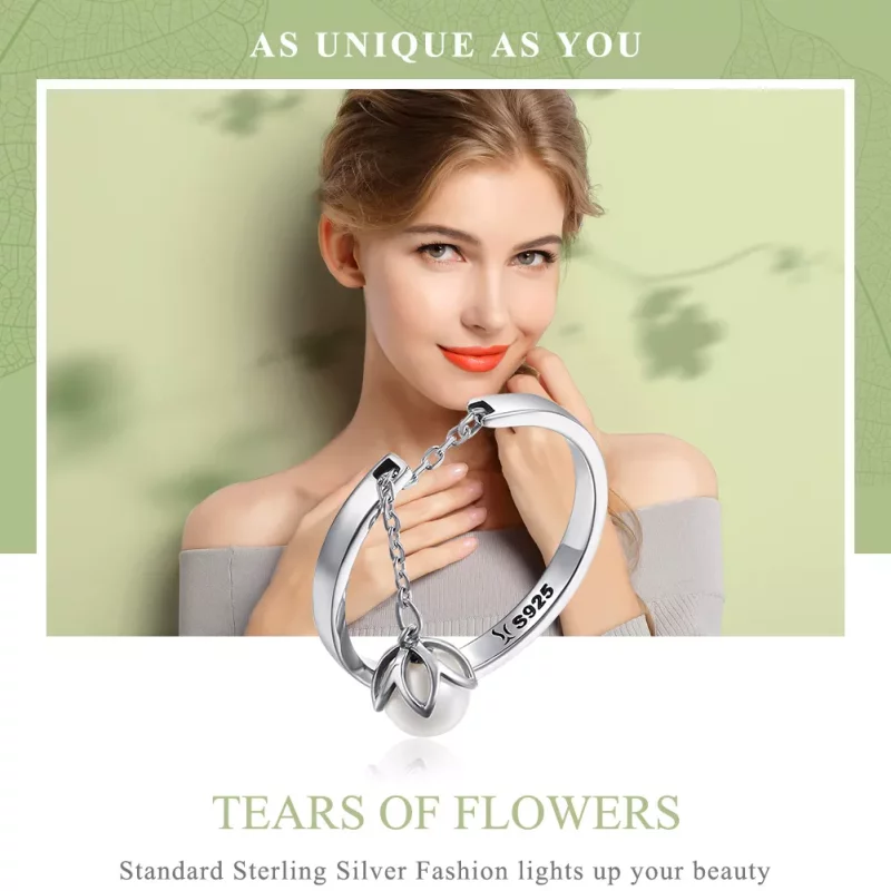 (imagen para) Anillo de plata estilo Pandora con lágrimas de flores - SCR165 - Ver 2