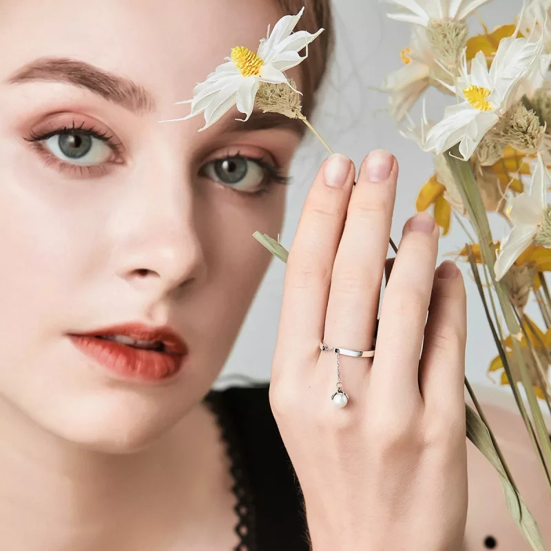(imagen para) Anillo de plata estilo Pandora con lágrimas de flores - SCR165 - Ver 4