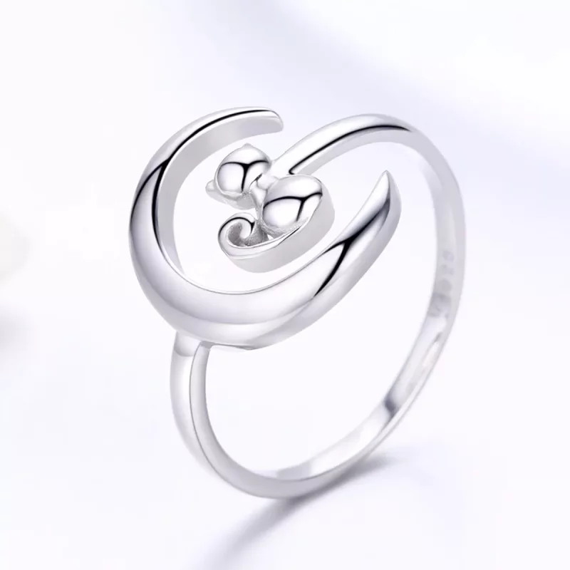 (imagen para) Anillo de plata estilo Pandora con luna y gato - SCR451 - Ver 2