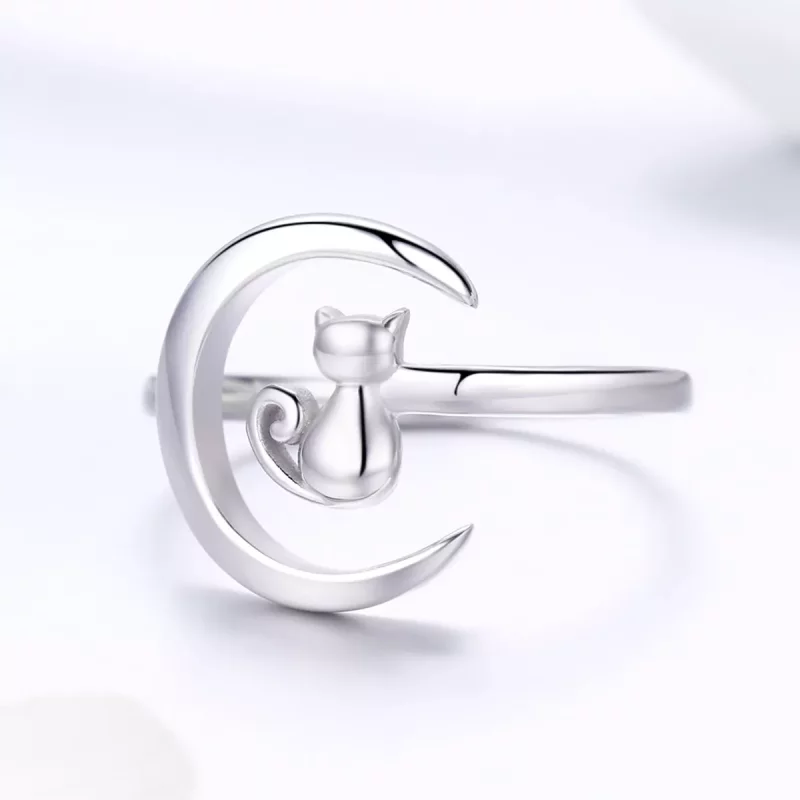 (imagen para) Anillo de plata estilo Pandora con luna y gato - SCR451 - Ver 3