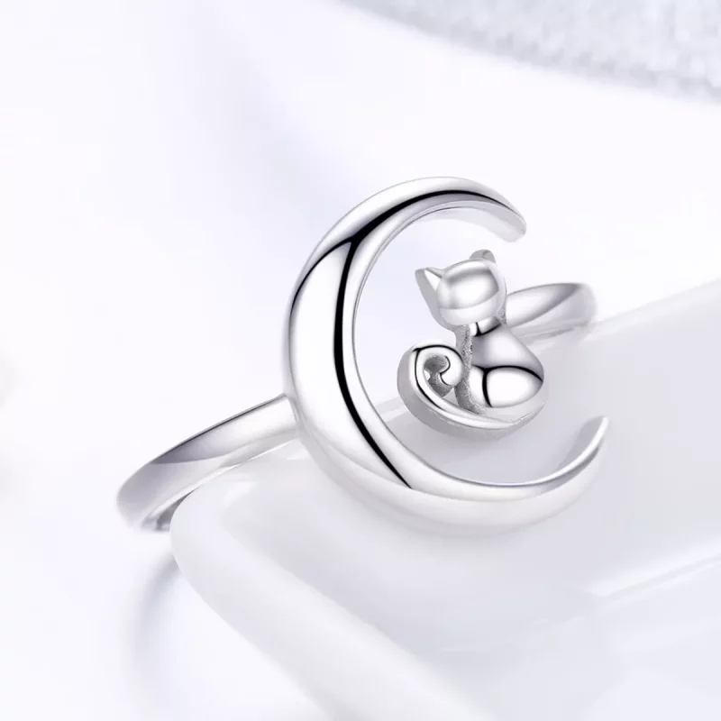 (imagen para) Anillo de plata estilo Pandora con luna y gato - SCR451 - Ver 4
