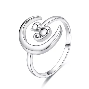 (imagen para) Anillo de plata estilo Pandora con luna y gato - SCR451