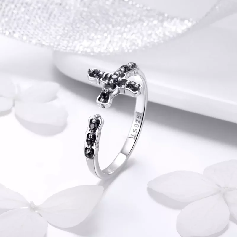 (imagen para) Anillo de plata estilo Pandora con luz de la cruz - SCR447 - Ver 2