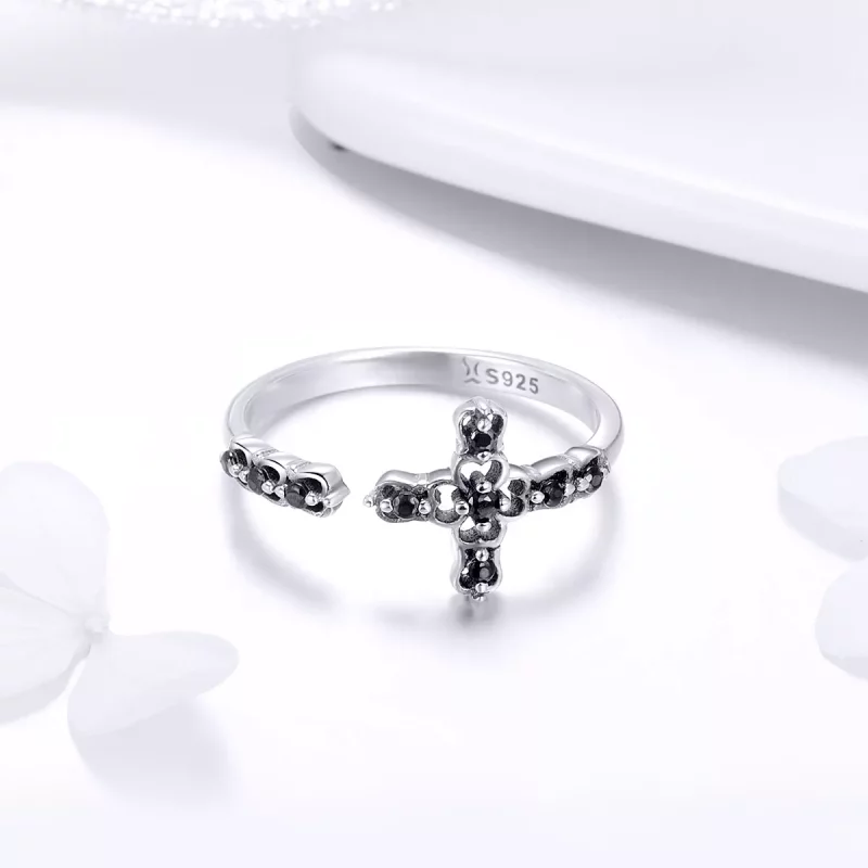 (imagen para) Anillo de plata estilo Pandora con luz de la cruz - SCR447 - Ver 3